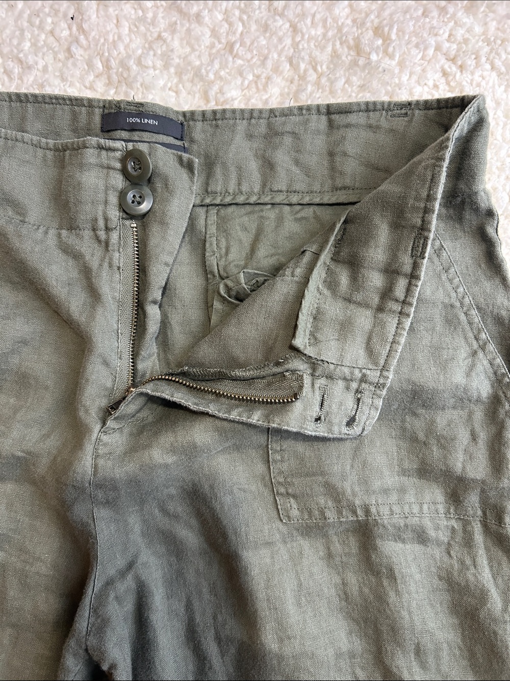 Tahari Olive Green Straight-Leg 100% Linen Pants - Picture 2 of 5